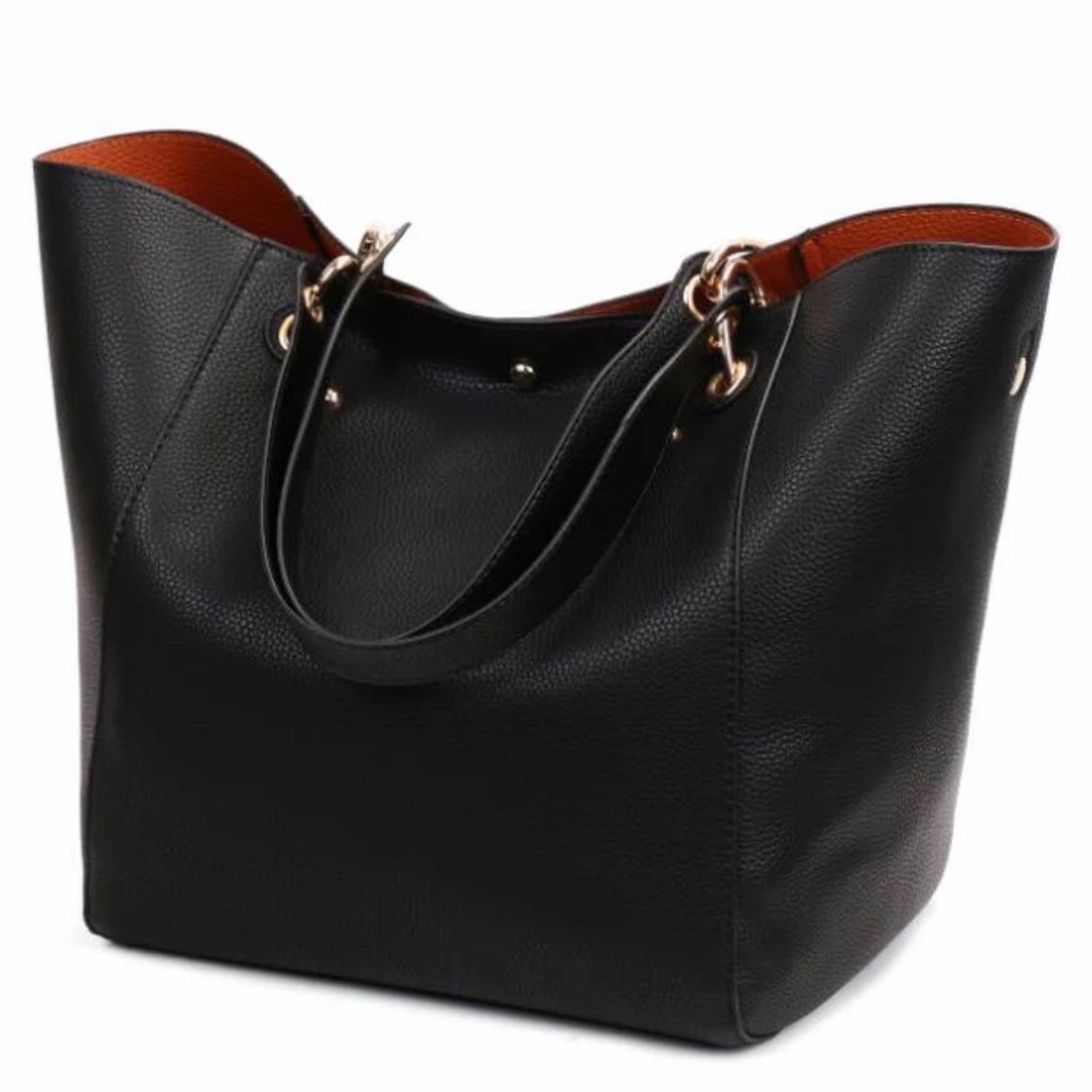 😁Black: Large Vegan Pebbled Faux Leather Tote